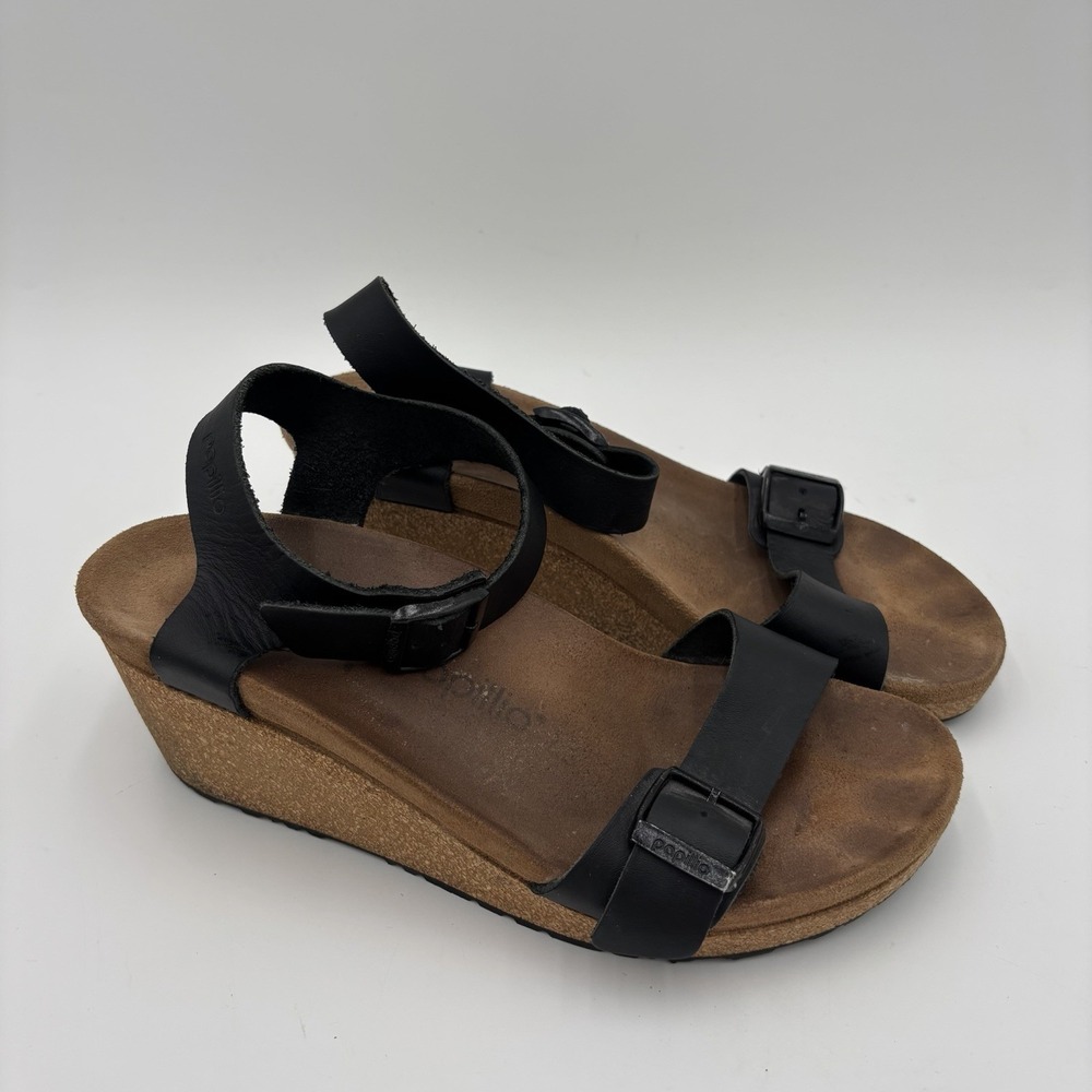 Birkenstock Papillio Soley Ring Buckle Wedge Size 9/9.5 EU 40 Black Sandals